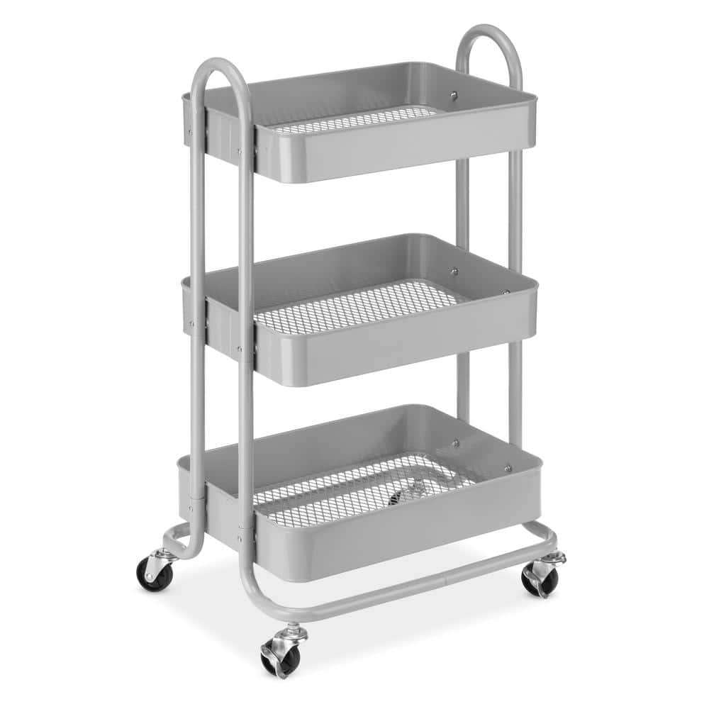 Whitmor 3-Tier Metal 4-Wheeled Cart in Alloy Gray