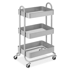 3-Tier Metal 4-Wheeled Cart in Alloy Gray