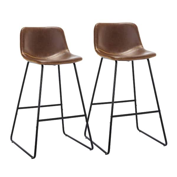 LUE BONA 30 in. Dark Brown Faux Leather Bar Stools Metal Frame Counter