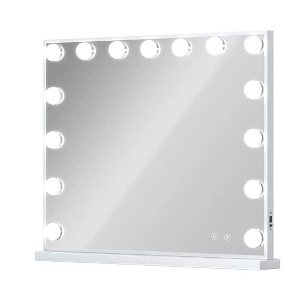 22.8 in. W x 18.9 in. H Rectangular Framed Dimmable LED Wall/Tabletop Bathroom Makeup Mirror in Silver