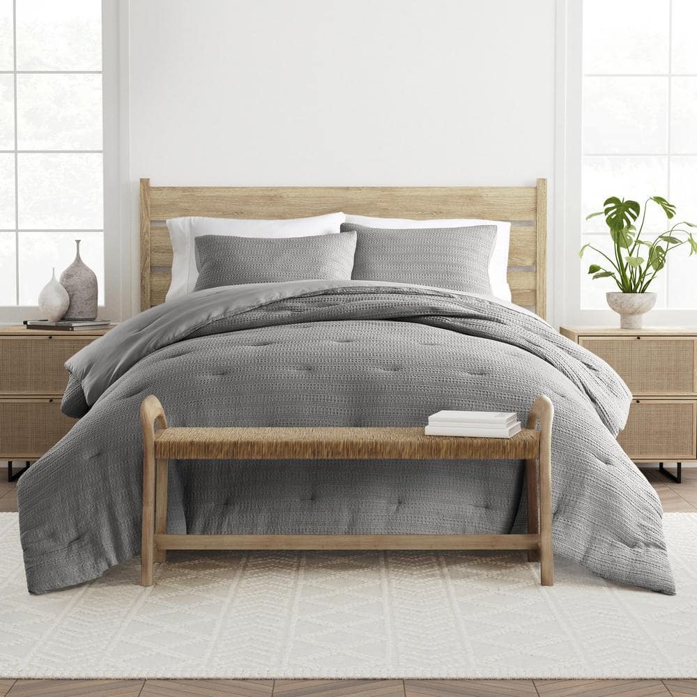 Fog Gray Waffle Weave Down Alternative Full Comforter Set