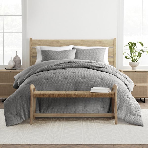 Becky Cameron Waffle Textured 3 Piece All Season Down-Alternative Queen Comforter Set in Fog