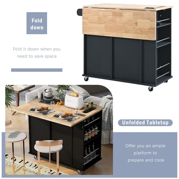 TMS Large Kitchen Cart with Wood Top Black