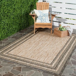 Courtyard Natural/Black 4 ft. x 4 ft. Solid Striped Indoor/Outdoor Patio  Square Area Rug