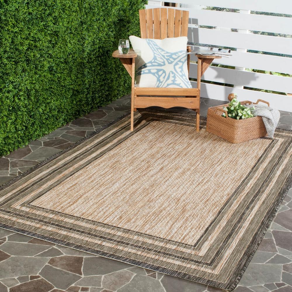 Natural Black Synthetic 9' x 12' Flat Woven Outdoor Rug
