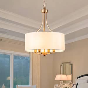 Fricke 4-Light Gold Drum Chandelier with Fabric Shade