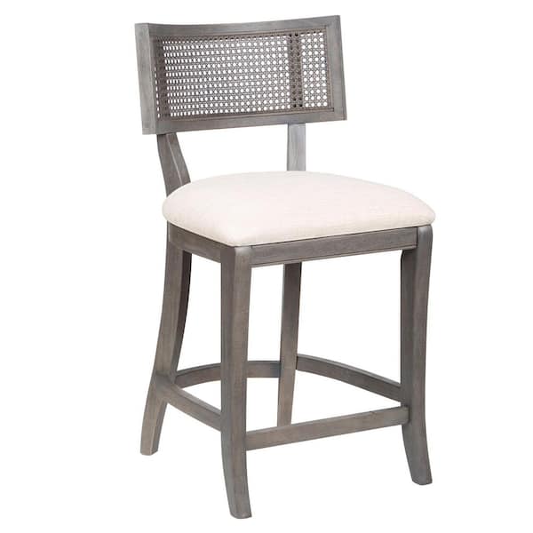 Furniture of America Claymore Gray Wash and Beige Solid Wood Woven Cane-Back Counter Height Chair