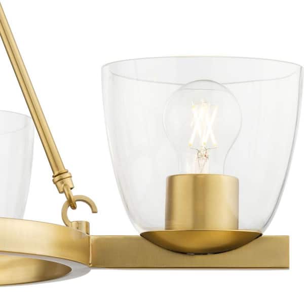 Progress Lighting Tamassee Collection 4-Light Brushed Gold Updated Traditional Chandelier with Clear Glass Shades for Dining Room