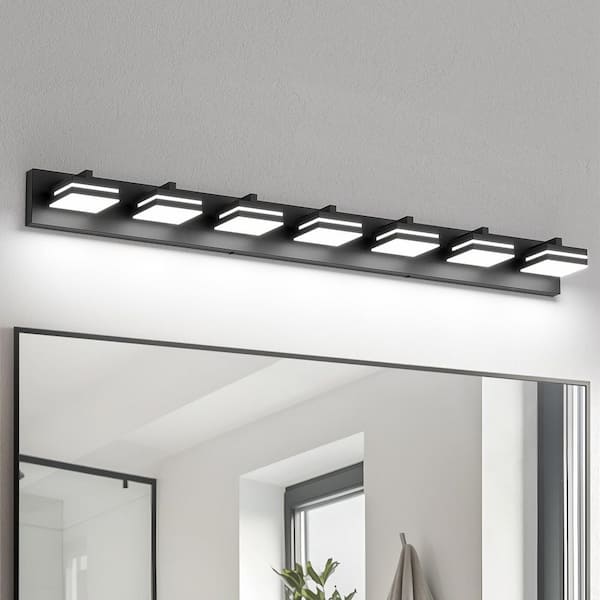 48.03 in. 7-Light Black LED Bathroom Vanity Light with Dimmable 5500K Light