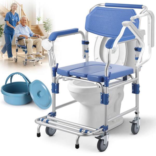 3-in-1 Toilet Safety Commode, 19 in. Wide Toilet Seat in Silver, Drop Armrests, Locking Wheels, 330 Lbs Capacity
