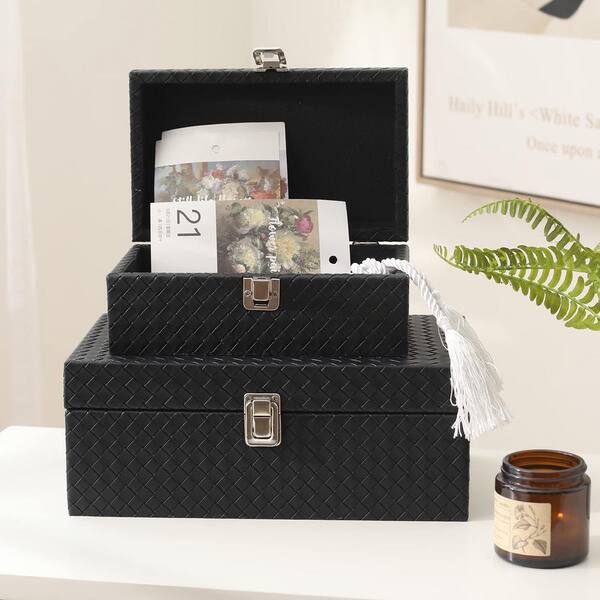 Afoxsos Black Faux Leather Decorative Box 2-Pack SNPH003IN811