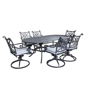 Jade 7-Piece Aluminum Oval Patio Outdoor Dining Set 6 Swivel Chairs with Blue Cushions