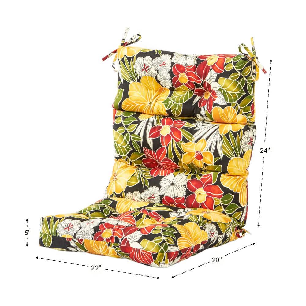 Aloha Black Floral High Back Outdoor Chair Cushions Set