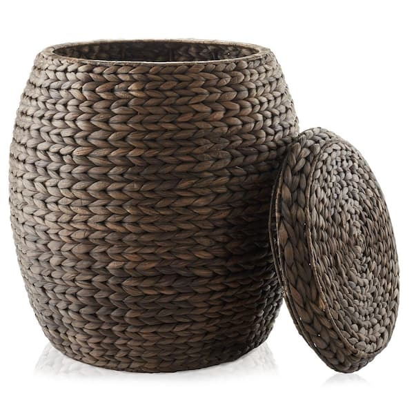 Casafield Round Water Hyacinth Storage Basket/Hamper with Lid - Espresso
