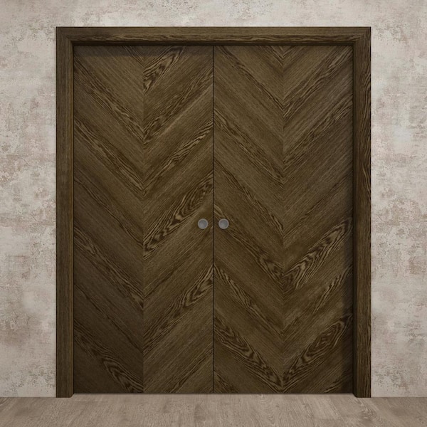 84 in. x 96 in. Marble Oak Solid Wood Double Pocket Doors With Hardware