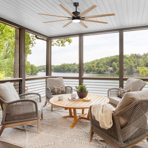 76 in. Indoor/Outdoor Black Ceiling Fan with LED Light Remote 8-Wood Blades Works with Phone Ceiling Fans With Lights