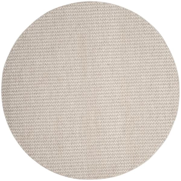 Natura 8 ft. x 8 ft. Round Ivory/Silver Solid Color Distressed Area Rug