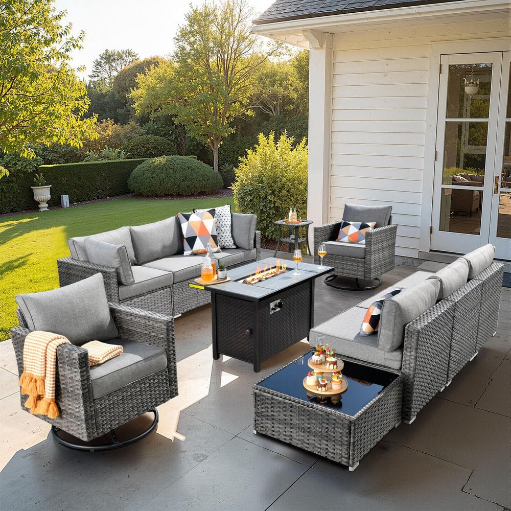 HOOOWOOO Messi Gray 11-Piece Wicker Patio Conversation HOOOWOOO Messi Gray 11-Piece Wicker Patio Conversation