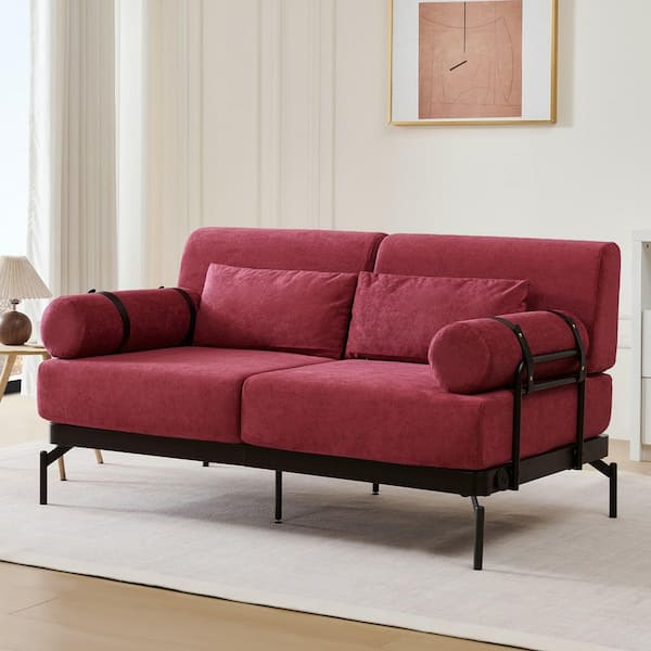 anpport Modern Stylish 59 in. Chenille 2-Seater Loveseat with Flexible USB Ports, Red
