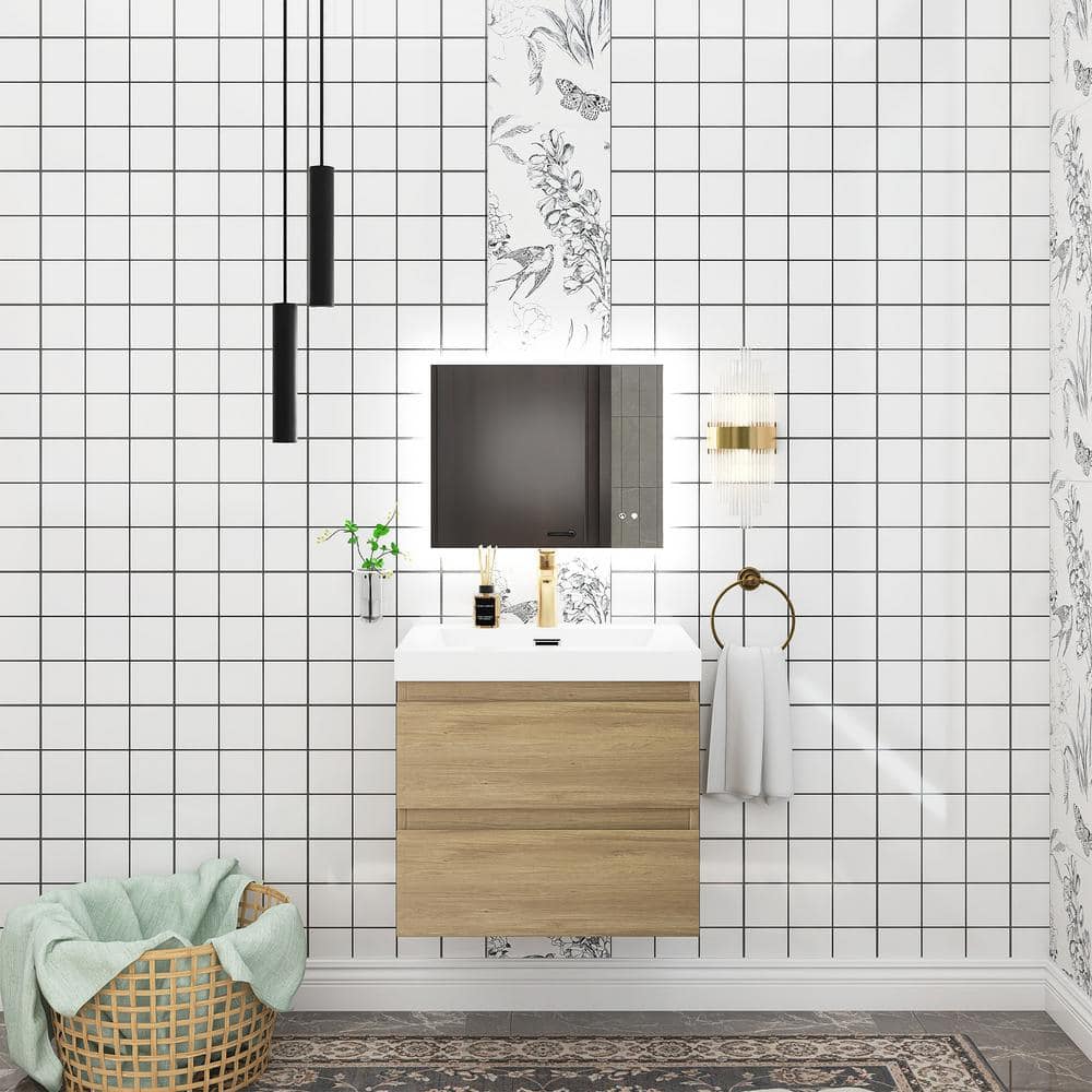 24 in. W x 19.5 in. D Single Sink Wall-Mounted Bathroom Vanity in Natural O