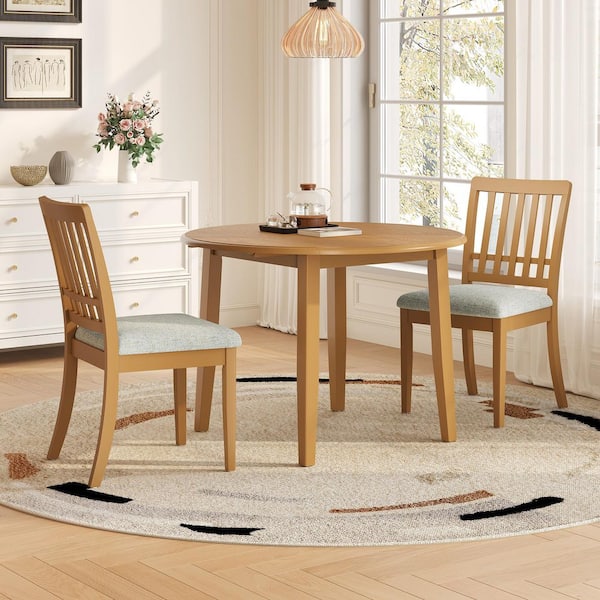 Armond Modern Rustic 3-Piece Round Light Brown MDF Extendable Wood Dining Table Set with Upholstered Chairs, Seats 2