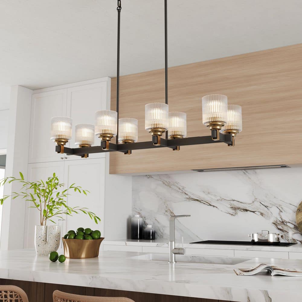 40.16 in. 8-Light Farmhouse Black Rustic Chandelier Kitchen Island Hanging 