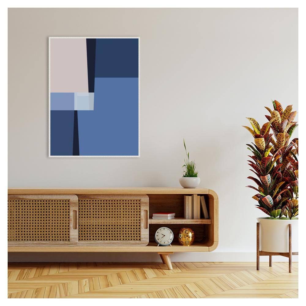 Blue and Beige Abstract Beaded Framed Canvas Wall Art