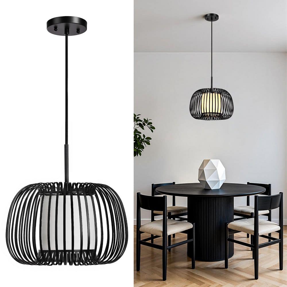 60-Watt 1-Light Modern Pumpkin Shape Black Pendant Light W/Fabric Shade Adjustable Height Chandelier For Kitchen Island price history on PriceWatchPro