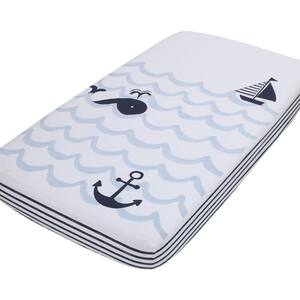 Nautical Adventure Photo Blue and White Waves, Whale, Anchor, Sailboat Cotton Fitted Crib Sheet