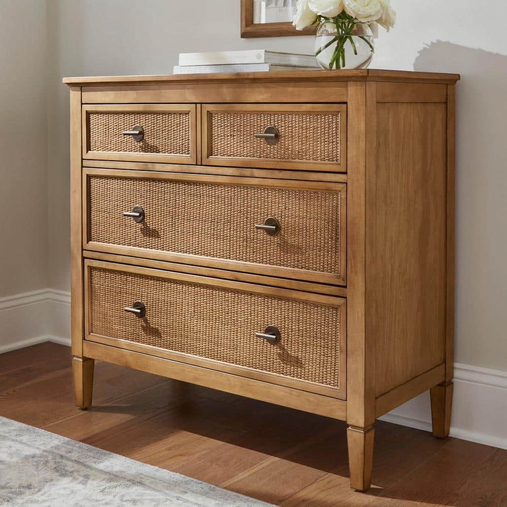 Marsden Patina Wood Finish 3-Drawer Cane Chest of Drawers (38 in W. X 36 in H.)