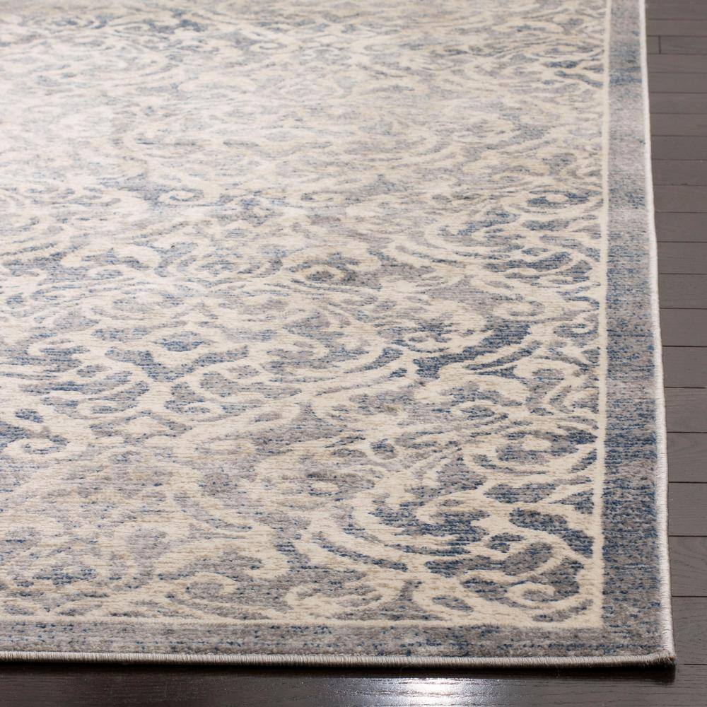 Light Grey and Blue Damask Synthetic Area Rug, 9' x 12'