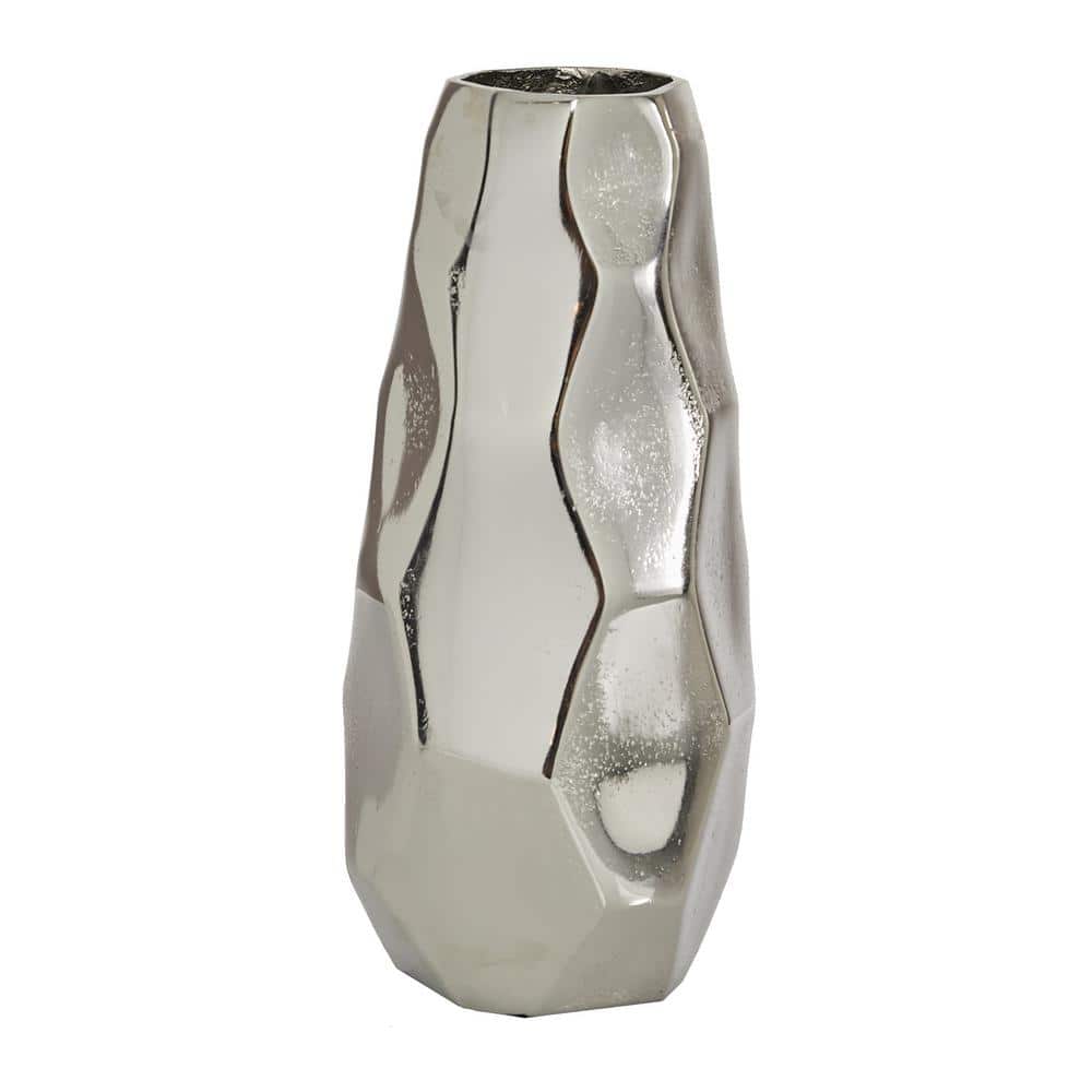 Medium Geometric Silver Aluminum Decorative Vase