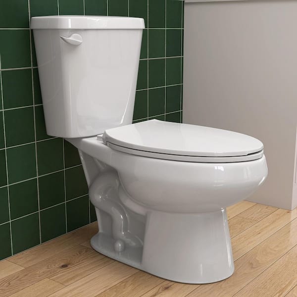 2-Piece Toilets Single Flush Elongated Two Piece Bathroom Toilet in White 1.28 GPF 12 Rough-in with Soft-close Seat