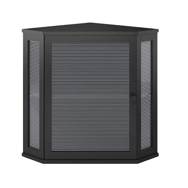 Corner Bread Box with Acrylic Wavy Door Panel, Large Kitchen Countertop Food Storage Container Set (Black, Extra Large)