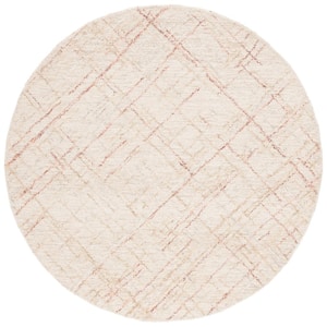 Micro-Loop Ivory/Red 6 ft. x 6 ft. Abstract Plaid Round Area Rug