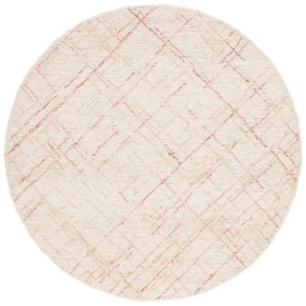 SAFAVIEH Micro-Loop Ivory/Red 6 ft. x 6 ft. Abstract Plaid Round Area Rug