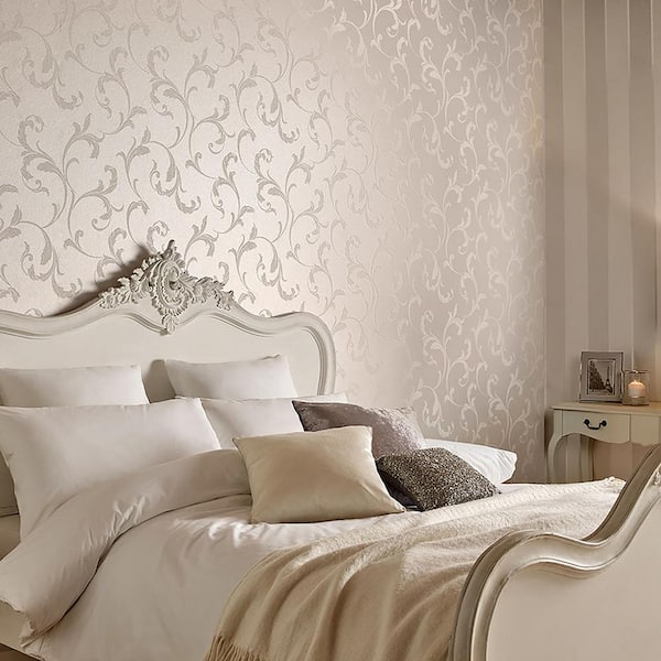 Baroque Bead Pearl Neutral Cream Scroll Paste the Wall Wallpaper