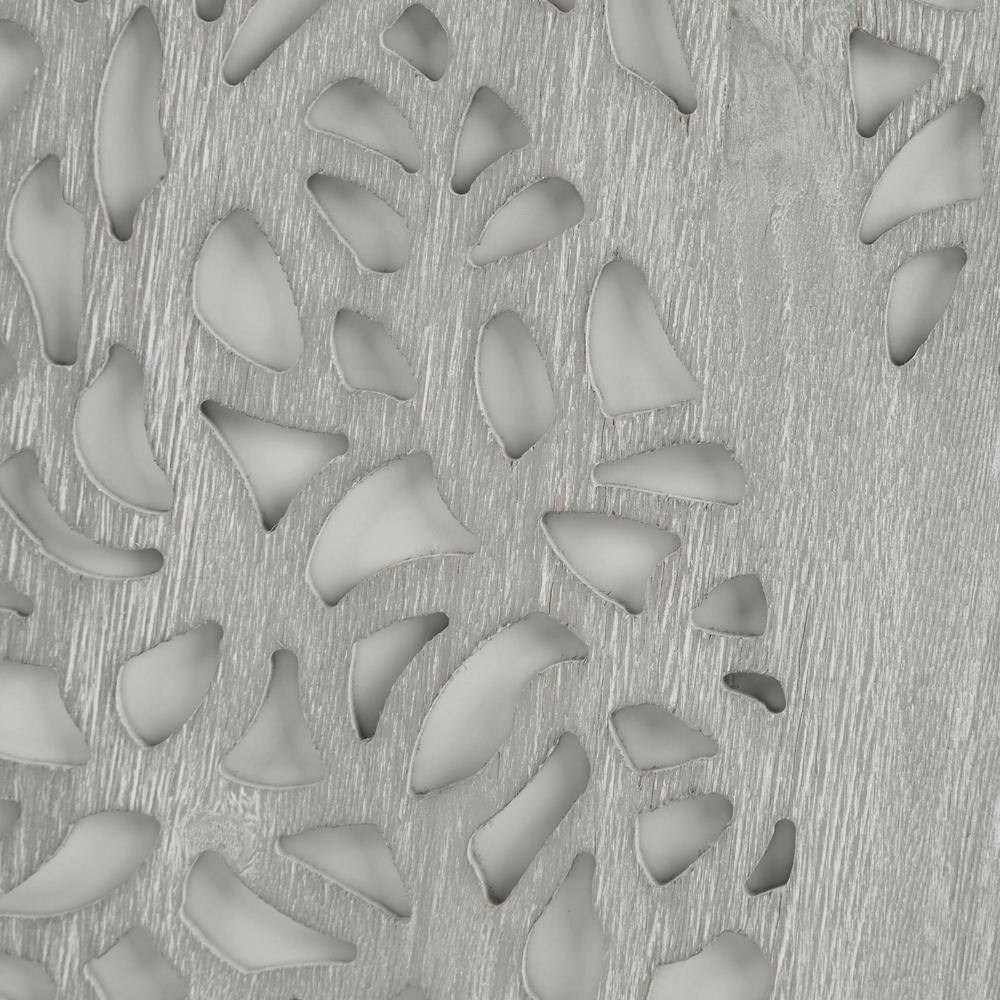 Gray Botanical Carved Wood Wall Decor Panel with Whitewashed Frame