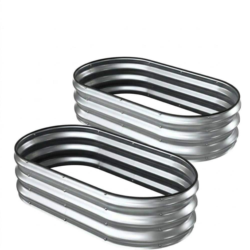 2 pack 4 ft x 2 ft x 1 ft silver galvanized oval metal raised planter ...