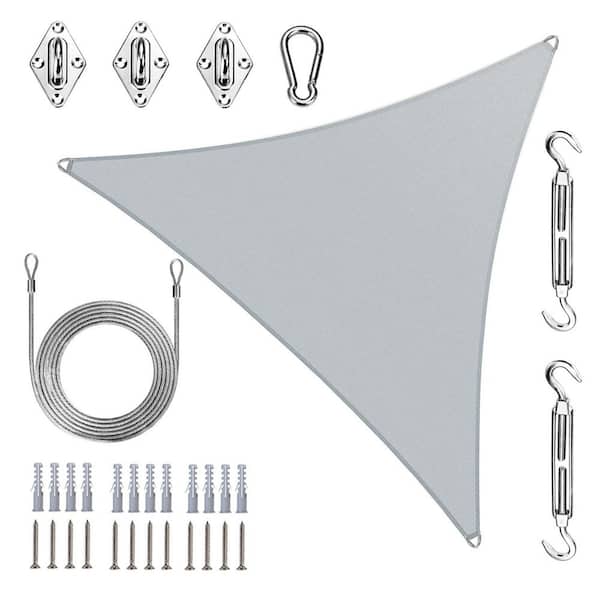 12 ft. x 12 ft. x 12 ft. Triangle Pro Ring Sun Shade Sail with Hardware Kit and Rope-Grey