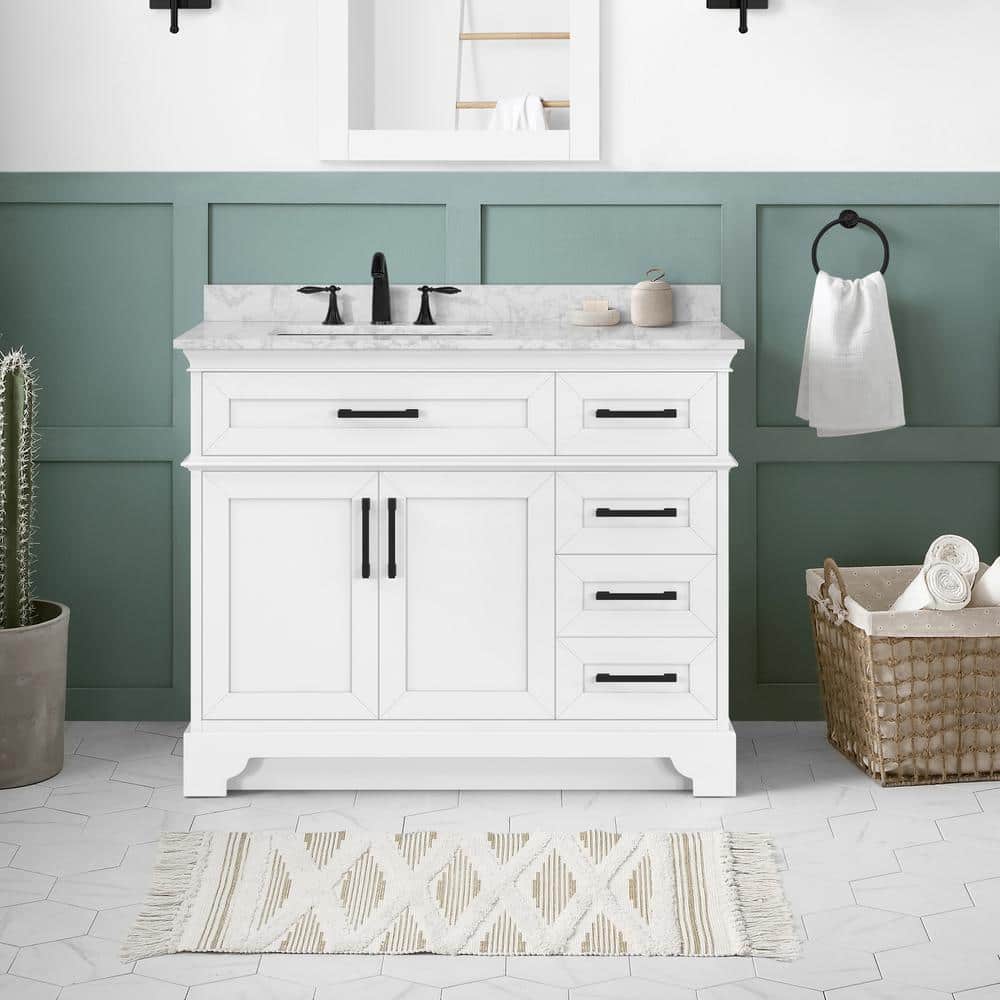 Home Decorators Collection Cherrydale 42 in. W x 22 in. D x 34 in. H Single Sink Bath Vanity in White with White Engineered Marble Top -  Cherrydale 42W
