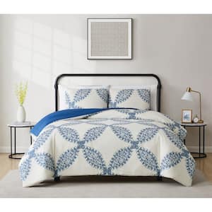 Abigail Comforter Set Cream and Blue Polyester 3-Piece King Comforter Set