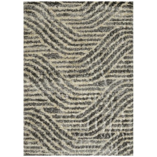 Rune Charcoal 9 ft. x 13 ft. Chevron Shag Area Rug