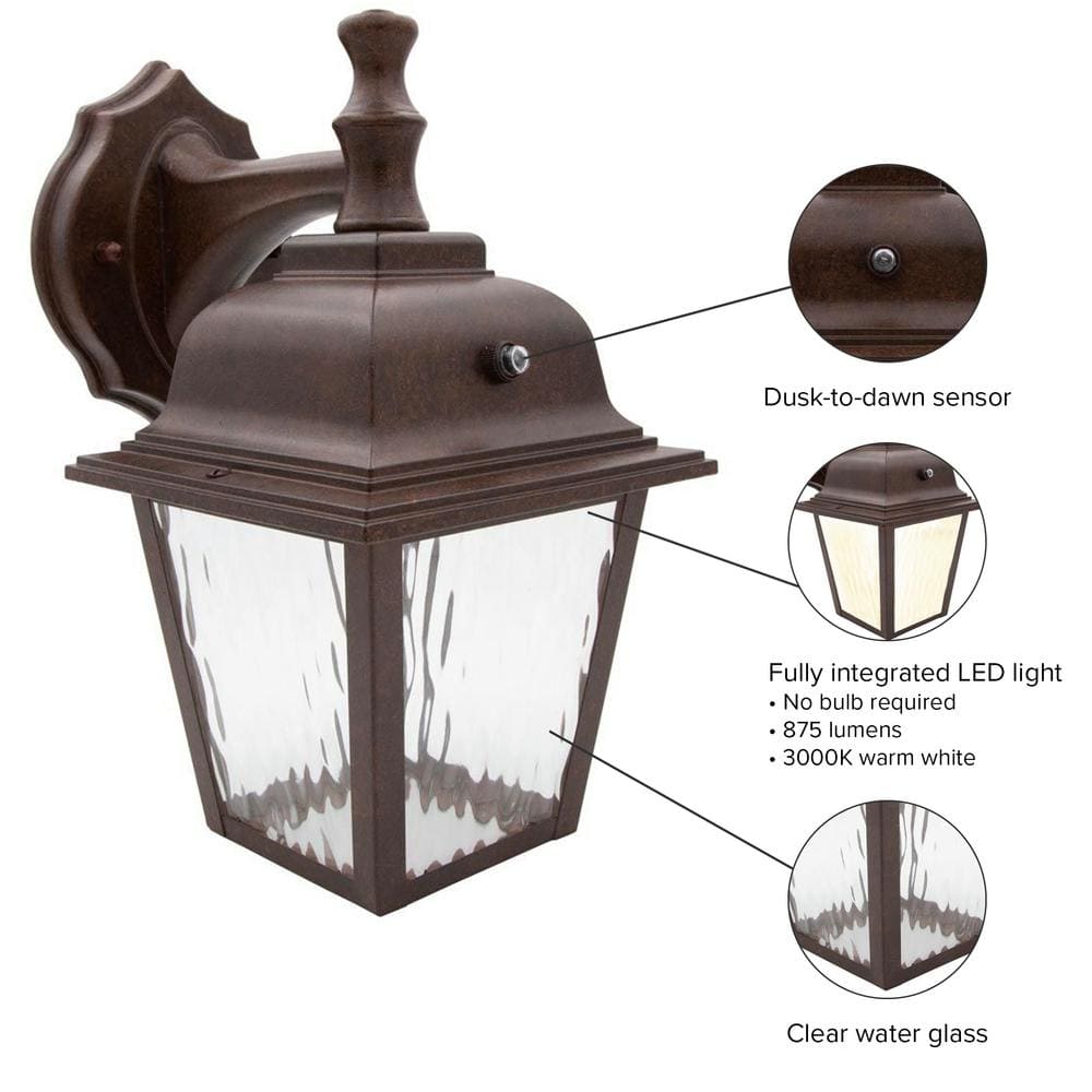 Black Aluminum LED Lantern Sconce with Water Glass