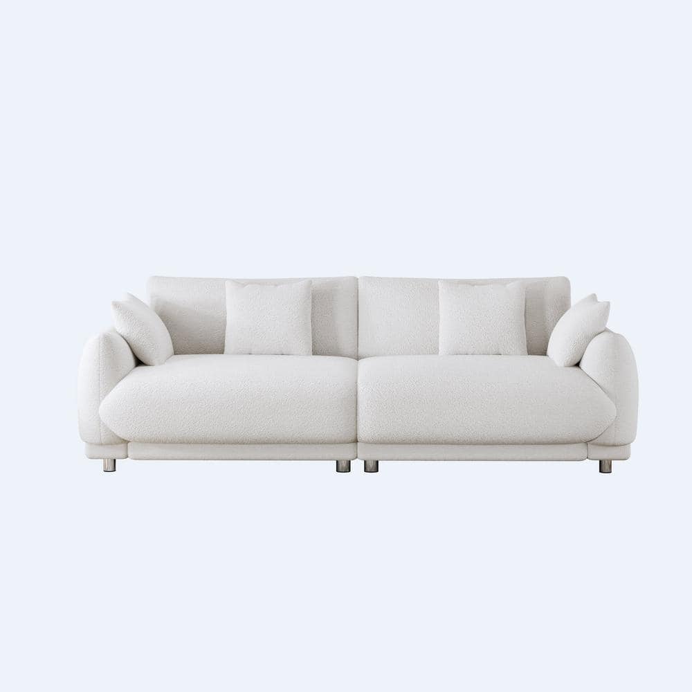 86.6 in. Wide Round Arm Teddy Creative Fabric Rectangle Modern Upholstered Sofa in Beige