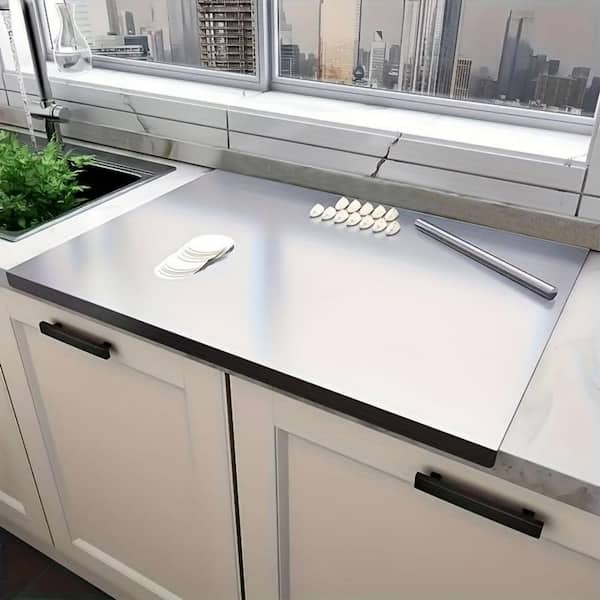 23.6 in. x 15.7 in. Rectangular Stainless Steel Cooked Meat Baking Tray, Double-Sided Cutting Board, Titanium