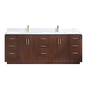 San 84 in.W x 22 in.D x 33.8 in.H Double Sink Bath Vanity in Natural Walnut with White Composite Stone Top