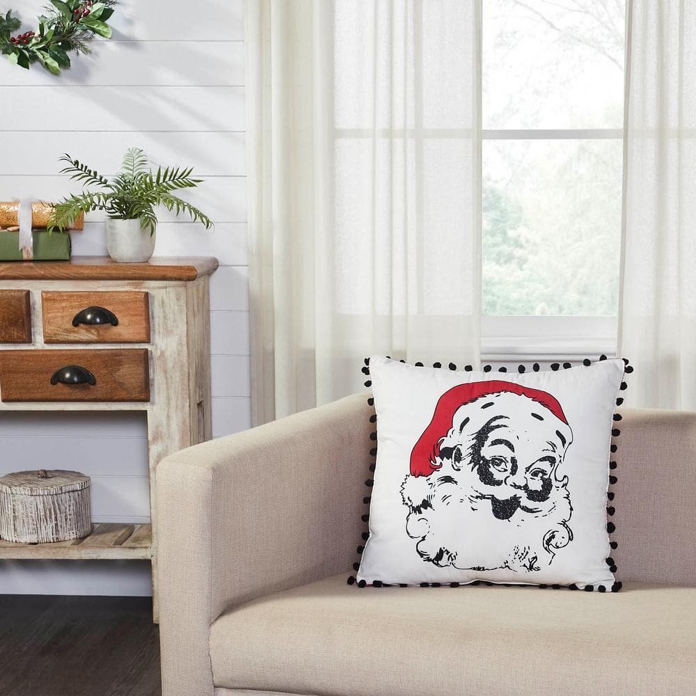 VHC BRANDS Annie Red Check 18 in. x 18 in. Vintage Santa Throw Pillow 84081 The Home Depot