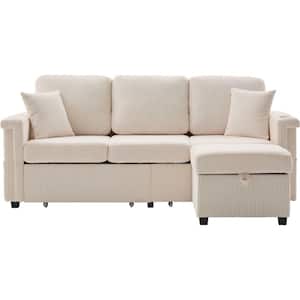 HOMEFUN 76 in. Corduroy 4-piece L-Shaped Charge and Light