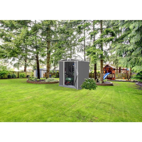6 ft. H x 5 ft. D x 5.5 ft. W EZEE Galvanized Steel Low Gable Shed in Charcoal/Cream Trim with Snap-IT Quick Assembly